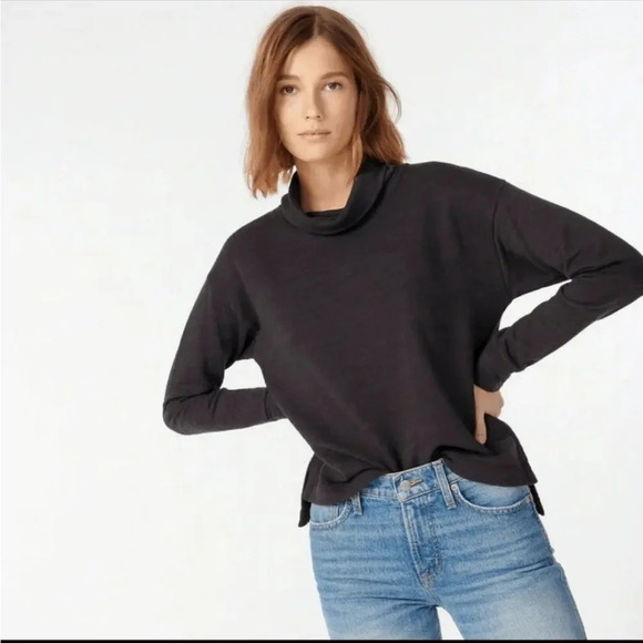 J. Crew Tops - J.Crew Gray / black Vintage Fleece Cotton Terry Turtleneck Sz M